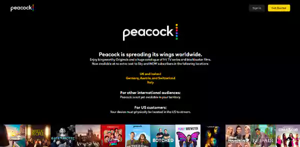 Peacock TV Homepage