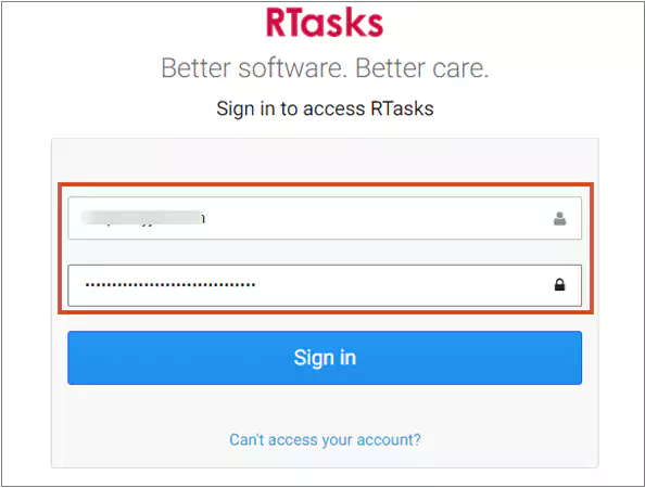 Enter credentials at RTasks login portal